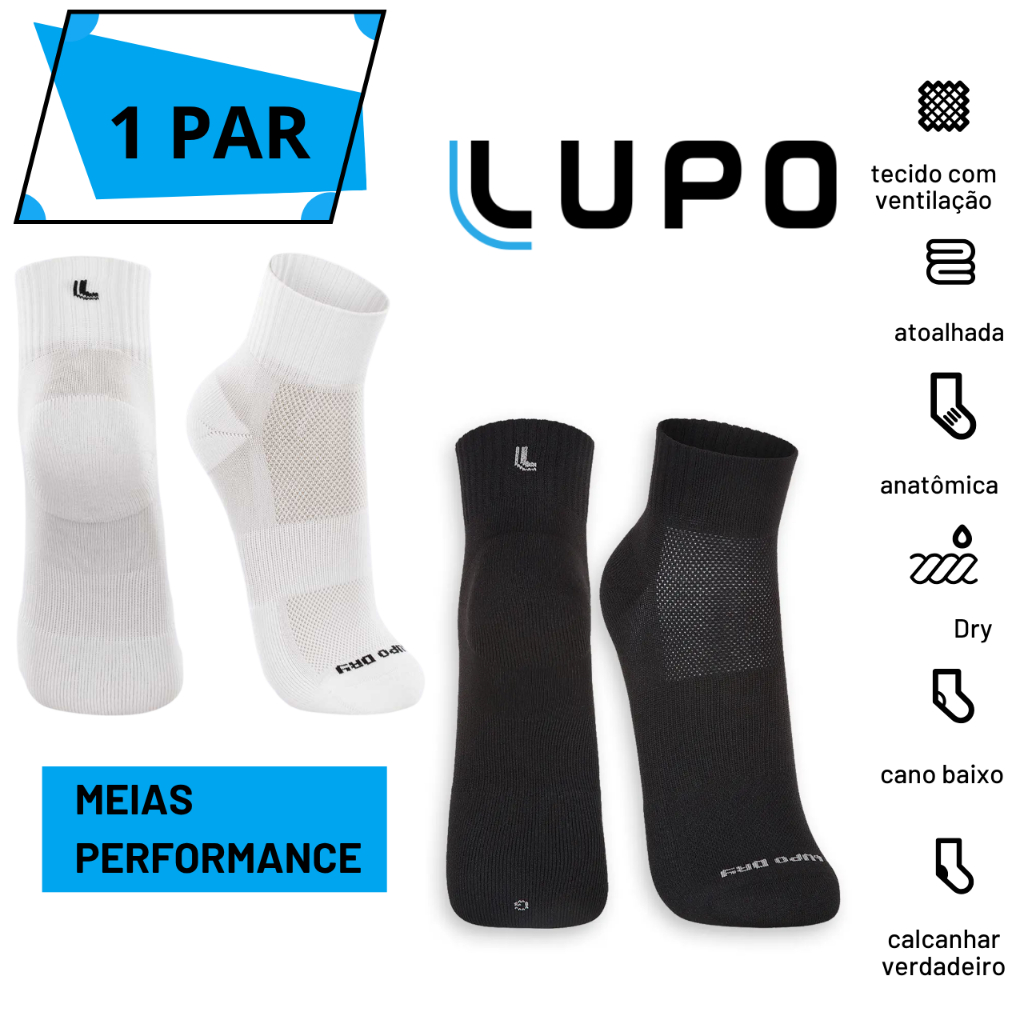 Meia Corrida Lupo Cano Médio Dry Fit Poliamida Performance Masculina Feminina Academia Alta Secagem 03360-002 em Oferta na Shopee
