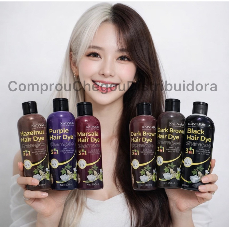 Shampoo Kaissara Hair Dye 500ml Tonalizante Escurecedor Cabelos Marsala,  Avelã,Roxo, Marrom, Preto