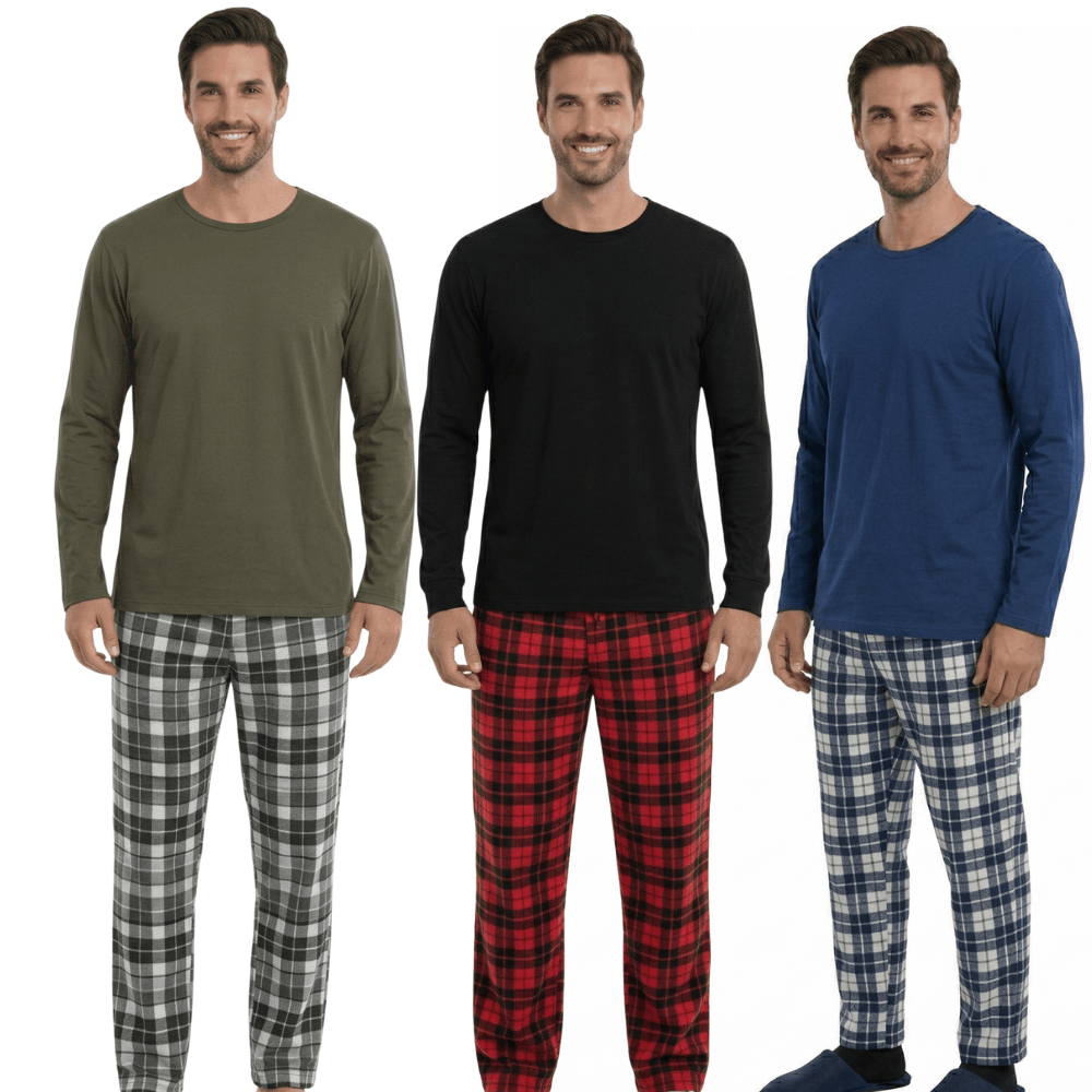 Kit 2 Pijama Masculino Longo Inverno Liso Básico/ Kit 2 Pijama Curto Básico Xadrez
