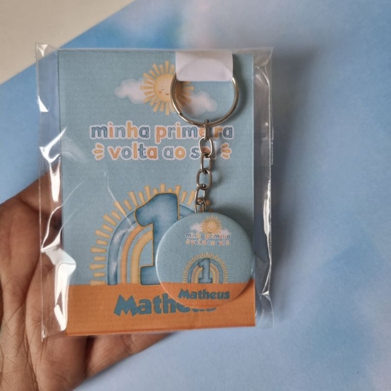 kit Lembrancinha Aniversário Minha Primeira Volta ao Sol Bloquinho + Chaveiro Personalizado Nome e idade Lembrança Festa