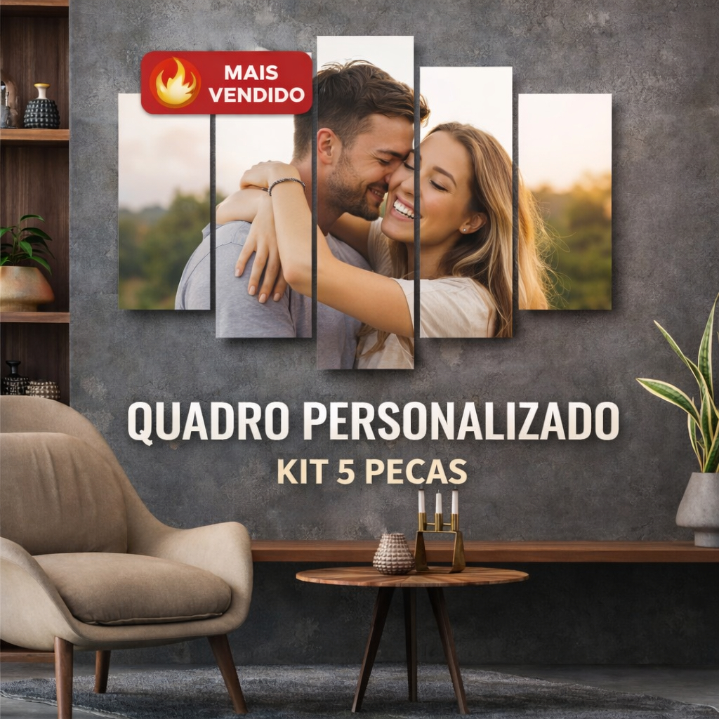 Quadro Decorativo 80x50cm 5 Peças Personalizado Com Sua Foto Alta Qualidade
