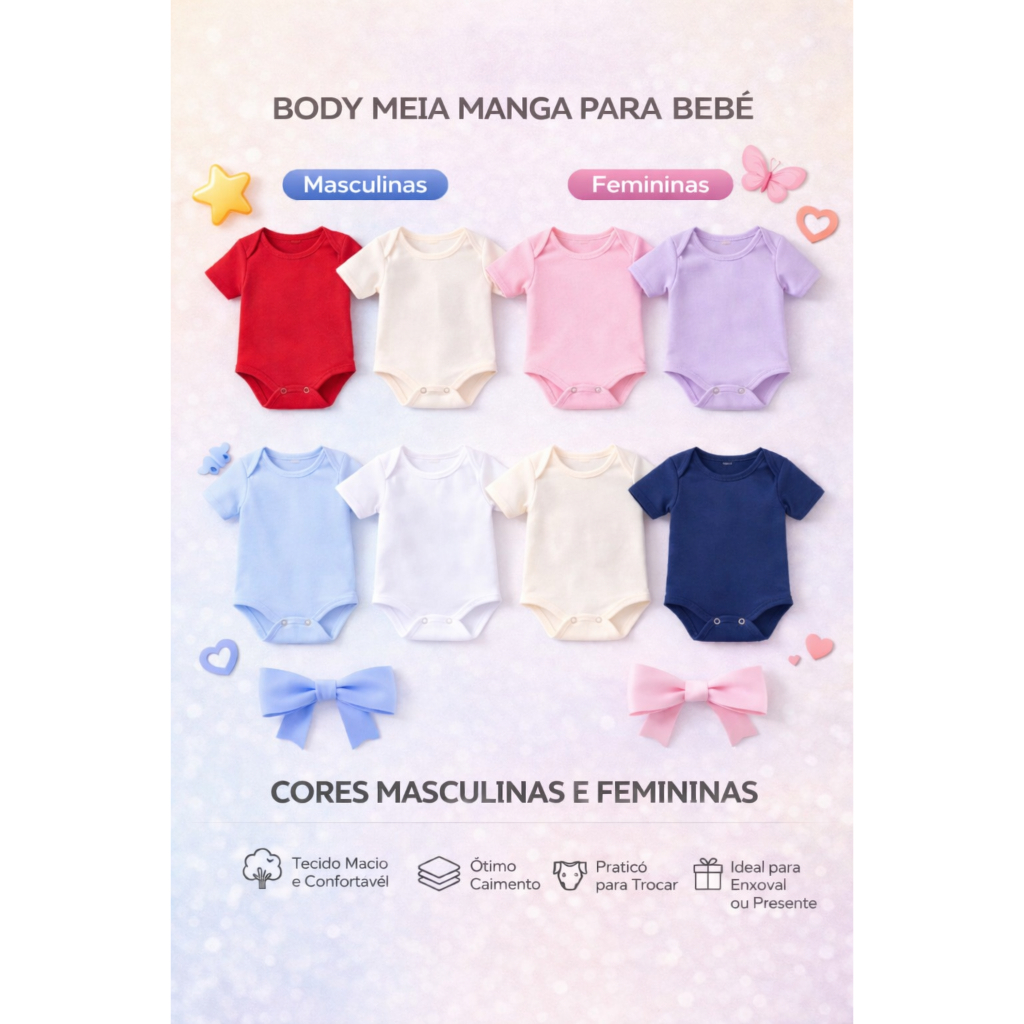 Body Bebê Manga Curta Estampado 100% Algodão Roupa De Bebê