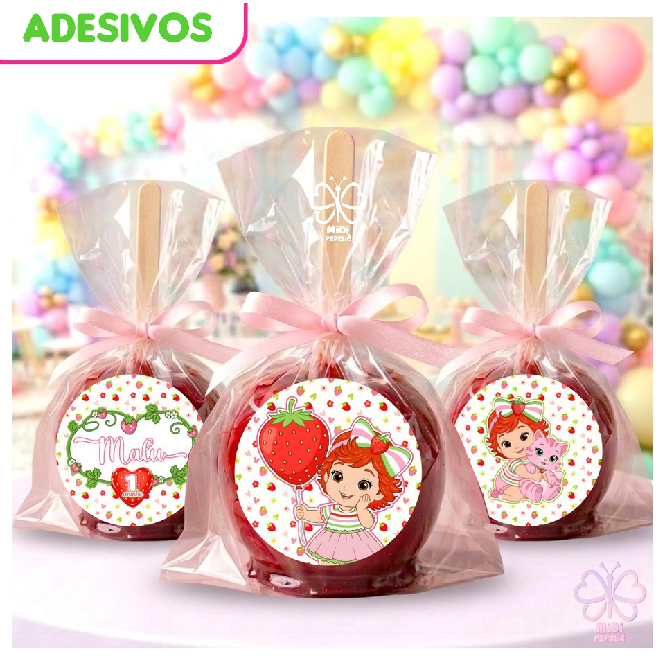 100 Adesivos Moranguinho Baby Festa de aniversário Infantil adesivo redondo 5x5 Nome e idade Personalizado Lembrancinha