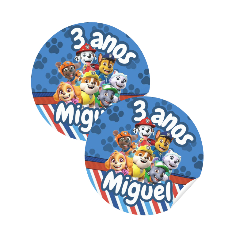 Kit de Adesivos Personalizados 4x4cm - Patrulha Canina | Lembrancinha | Aniversário | Mêsversário - Qualquer tema