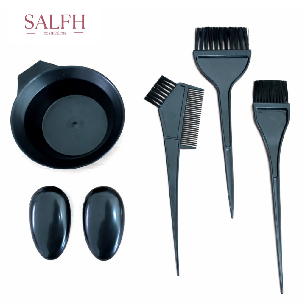 Kit Banho de Lua Cumbuca + Pincel Coloração Descoloração Progressivas Cremes + Protetor Orelhas 5 Itens