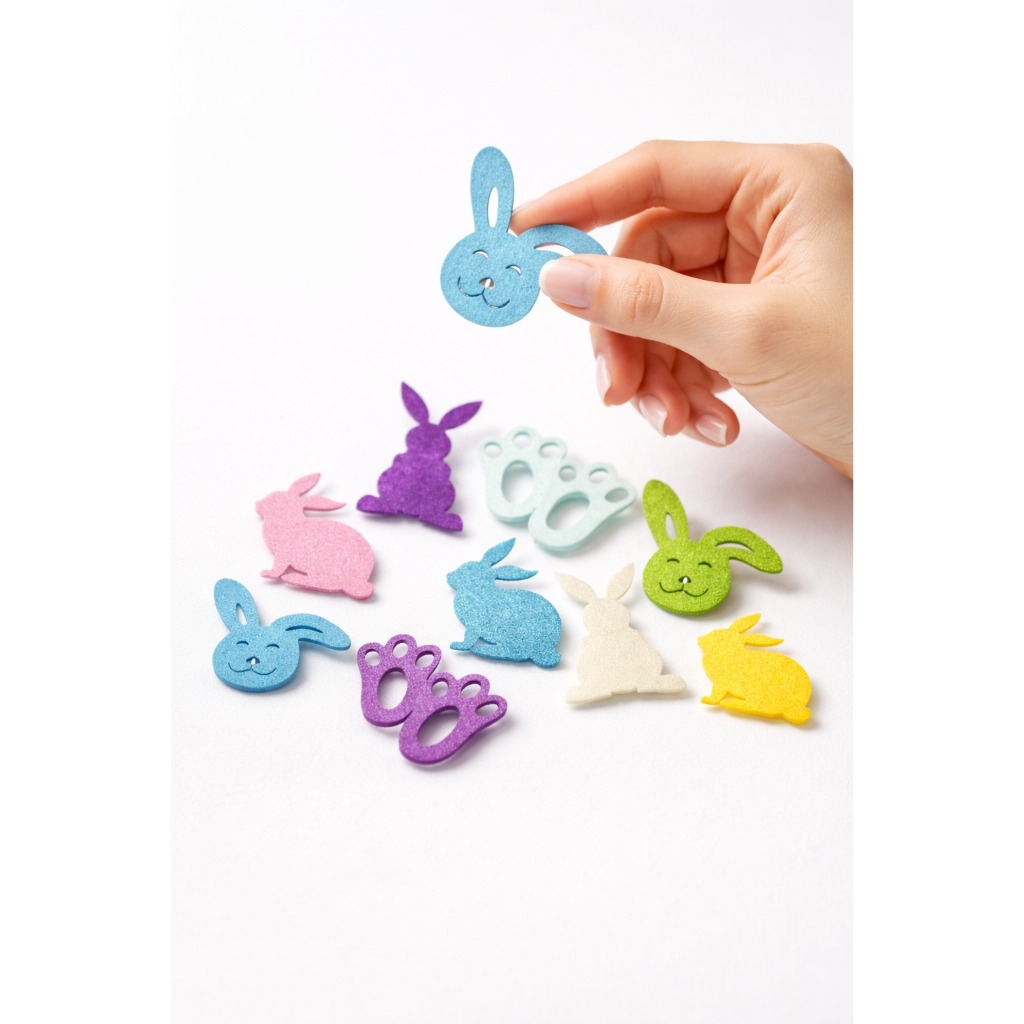 Kit 150 Enfeite Mini EVA Festa Páscoa Coelho Aplique Laço Pet Lacinhos