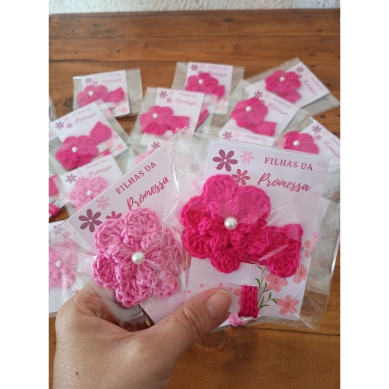Kit 5 Marcadores de Páginas em Crochê Flor + tag personalizada – Artesanal – Lembrancinha | Kit com 5 ou 10 unidades