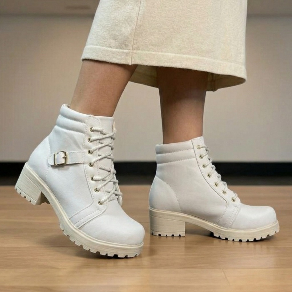 Bota Feminina Coturno Salto Baixo Sapato Feminino Inverno Bota Feminina Cano Curto De Fivela