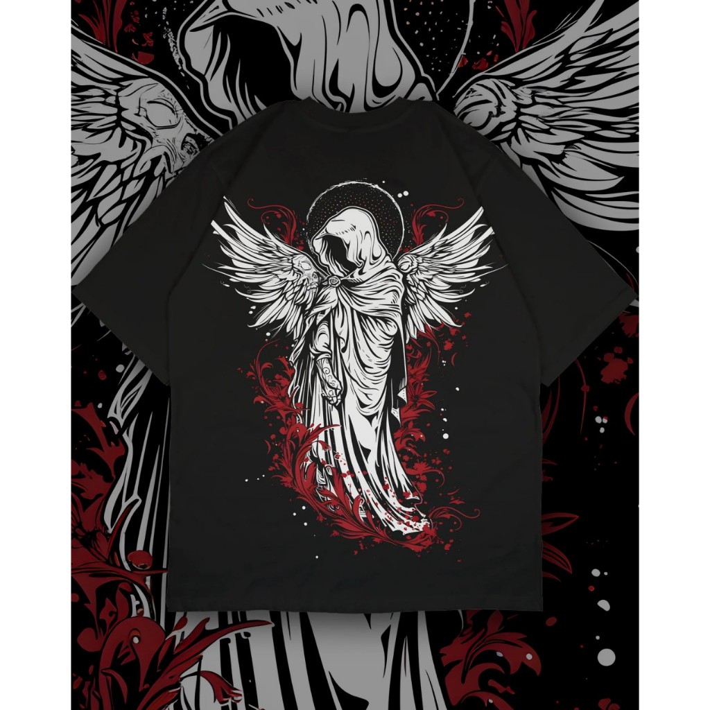 Estilo Coreano T Camisa Asas De Anjo Impressão Masculina Manga Curta Camiseta Casual De Grandes Dimensões Tamanho Grande em Oferta na Shopee