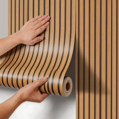 Papel de Parede amadeirado bege 5 METROS x 45CM Adesivo Autocolante para Sala, Quarto