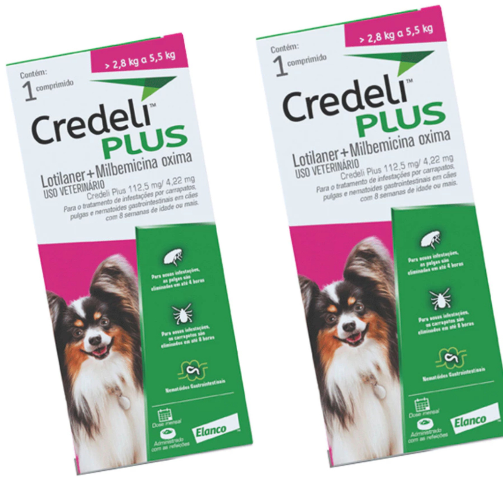 Kit 2 Antipulgas Credeli Plus Cães 2,8kg a 5,5kg 1 comprimido - Elanco