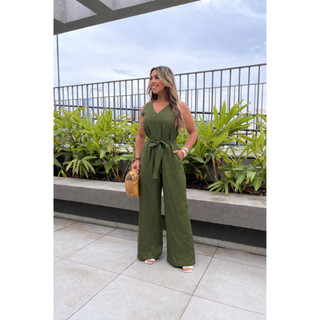 Macacão Feminino Pantalona Romana Amarração Elegante Chique