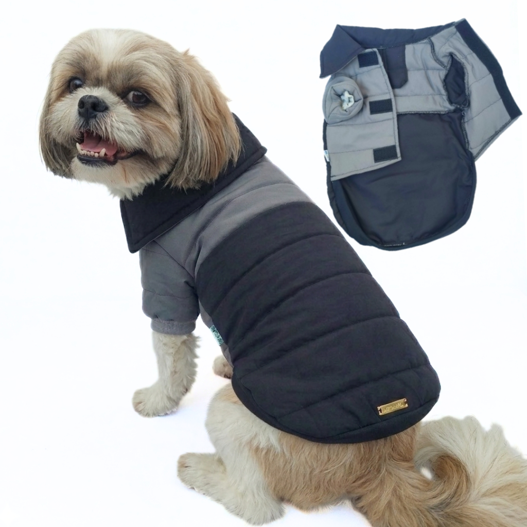 Roupa Pet Inverno Frio Cachorro Gato Casaco Puffer Nylon Bicolor Gola Polo