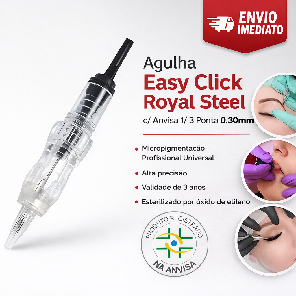 Kit 10 Agulha Royal Steel Dermografo Micropigmentação Profissional Universal 1/3 pontas C/ Anvisa