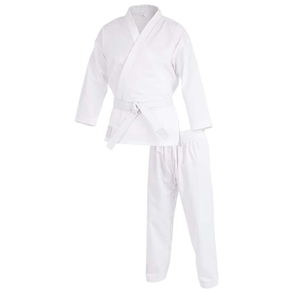 Kimono Dobok Uniforme Branco Canelado Artes Marciais Taekwondo Karatê Ribbed Jaqueta e Calça