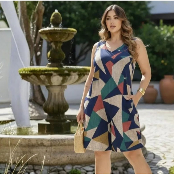 Macacão Pantacourt Regata Com Bolsos Saruel  e Midi Max Moda Conforto Modelo Midi tendência Verão