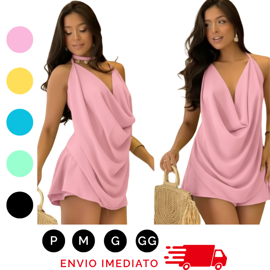 Conjunto Feminino macaquinho Blusa Frente Única Decote Profundo Short Saia Drapeado Look Sexy Elegante pra Festa baladaa