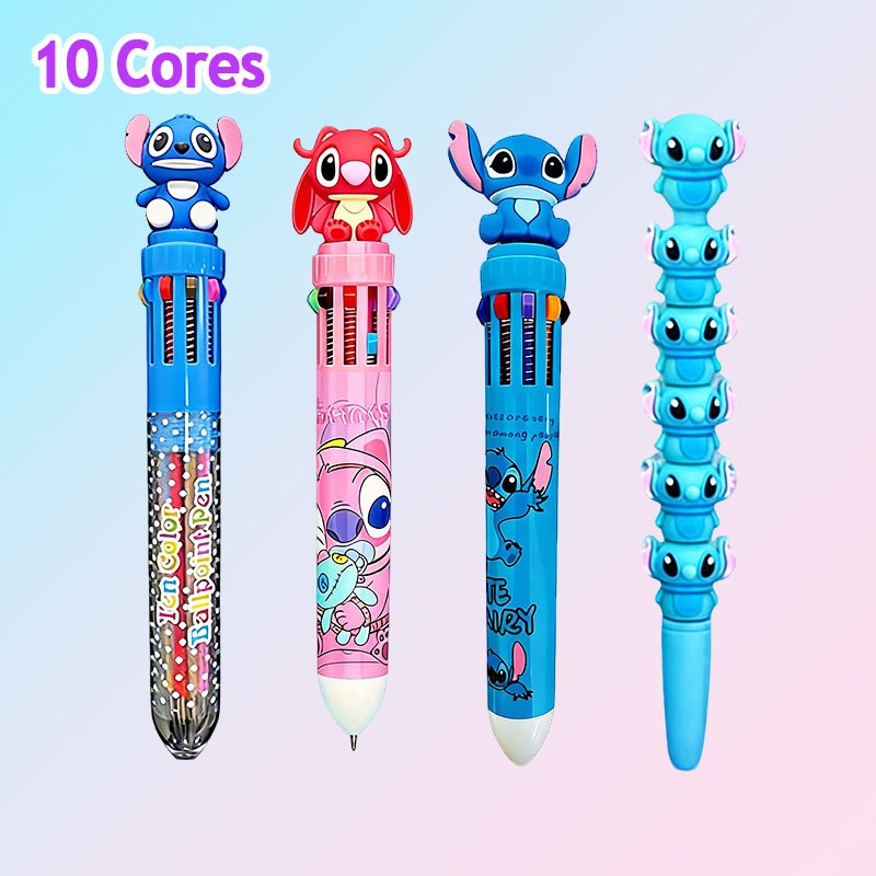 Caneta Esferográfica Multicolor 10 Cores Stitch Disney Caneta Papelaria Divertida-Papelaria/Escritório/Escola-0.5mm