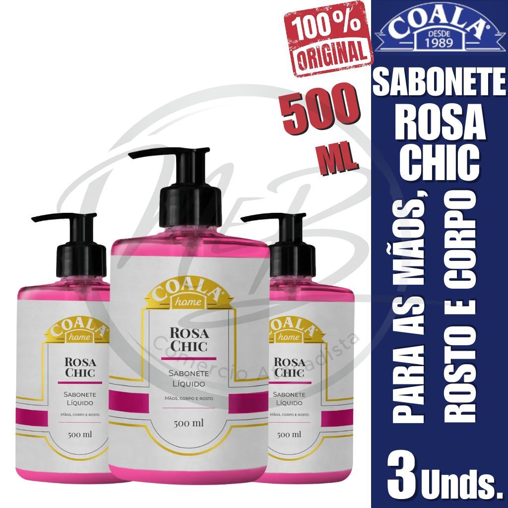 Kit 3 Sabonete Líquido Coala Rosa Chic 500ml Aroma Perfumado Higiene das Mãos