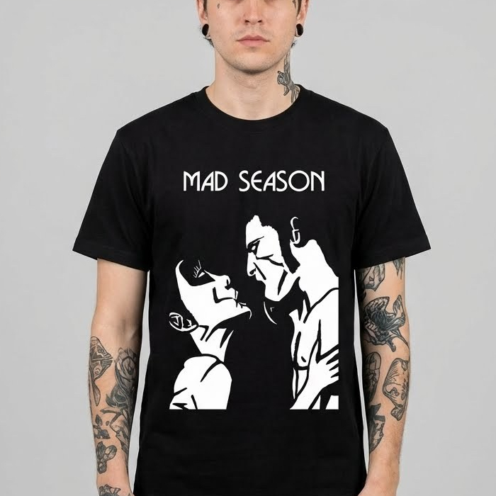 Camiseta banda de rock grunge Mad Season malha 100% algodão estampa em silk Preta