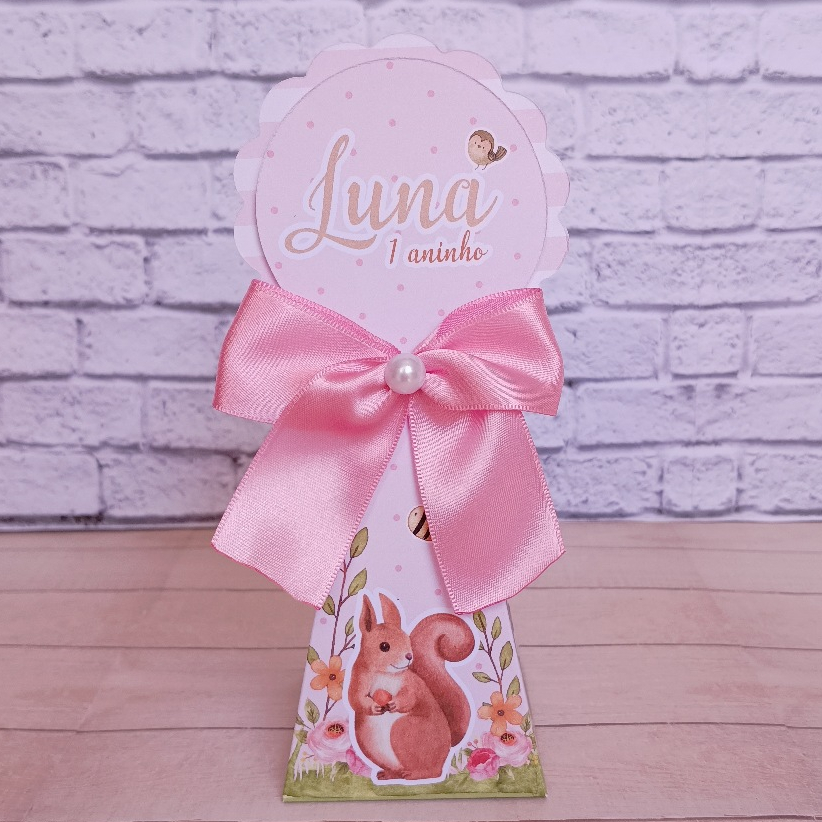 Caixa PIRÂMIDE Bosque encantado rosa - Caixinhas personalizadas Lembrancinhas para Aniversário