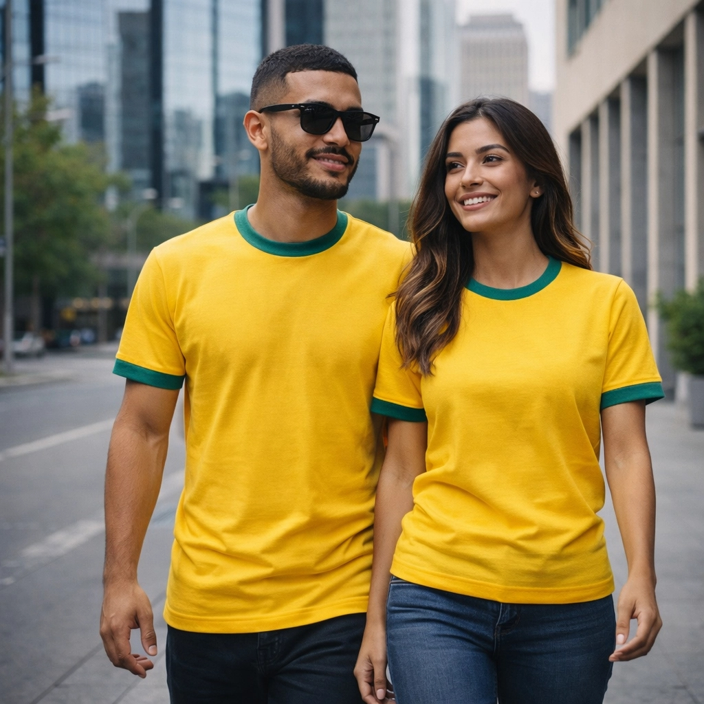 Camiseta Amarela Básica Slim Algodão Unissex masculino-feminino Estilo Seleção Brasileira Confortável Casual Dia a Dia