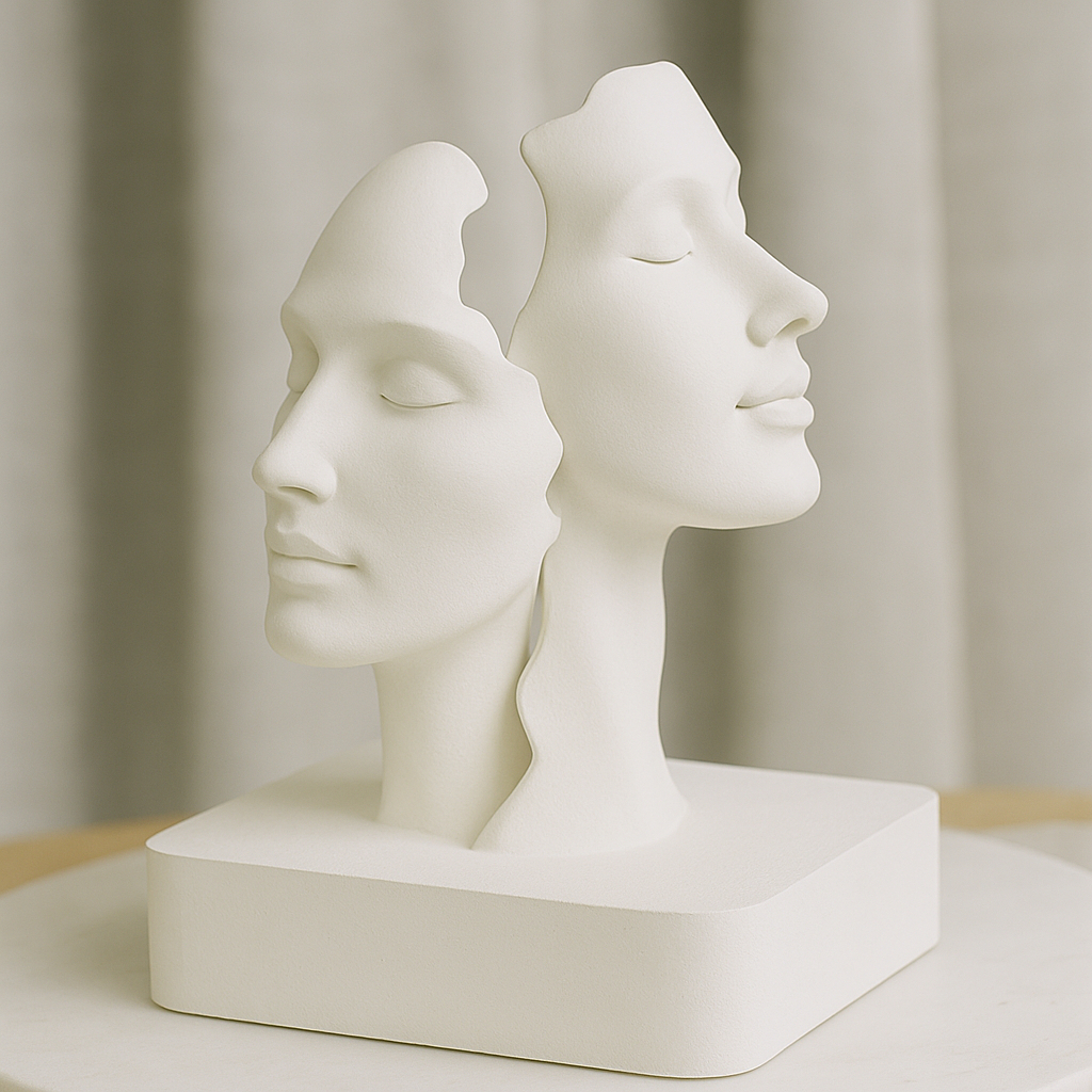 Escultura Face Dupla Minimalista | Decoração Moderna para Sala e Escritório