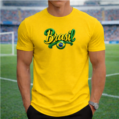 Camisa do Brasil Masculina Seleção Brasileira 100% Algodão Premium Copa do Mundo Hexa Estampa Brasil