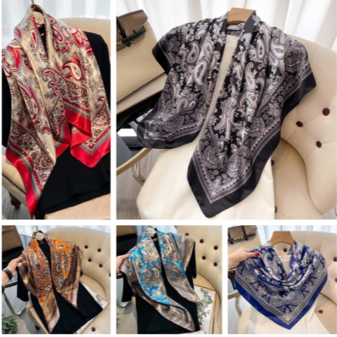 Lenço Estampado de Cetim Seda Moda Feminina Echarpe Faixa De Cabeça Bandana Lenço Top. 90*90
