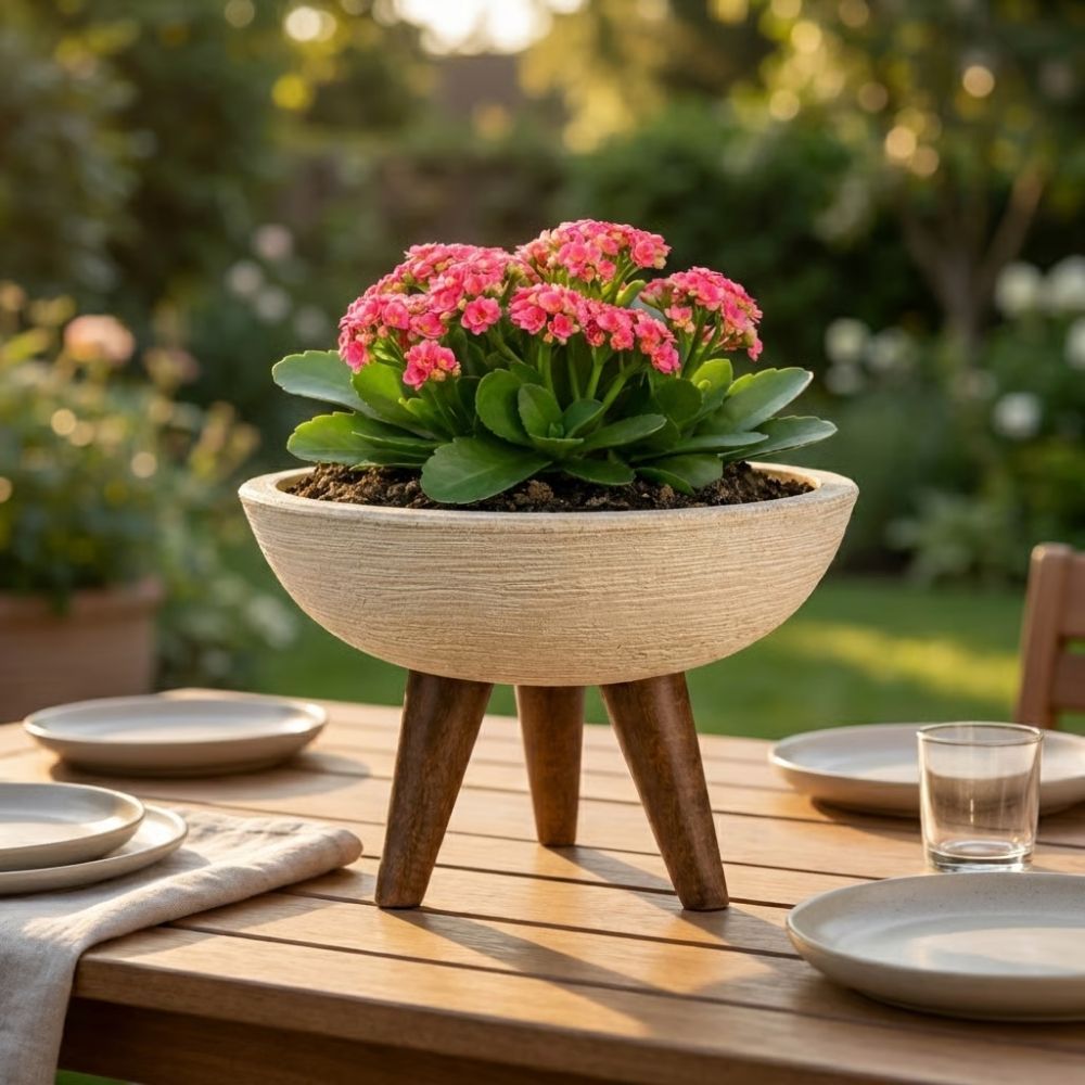 Vaso Bacia Decorativa De Polietileno 20cm Com Tripé Para Plantas E Flores