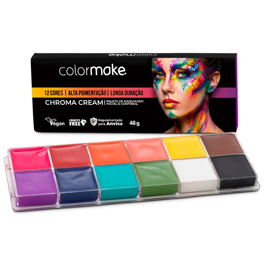 Paleta de Maquiagem 12 Cores Chroma Cream Colormake Alta Pigmentação Artística Profissional
