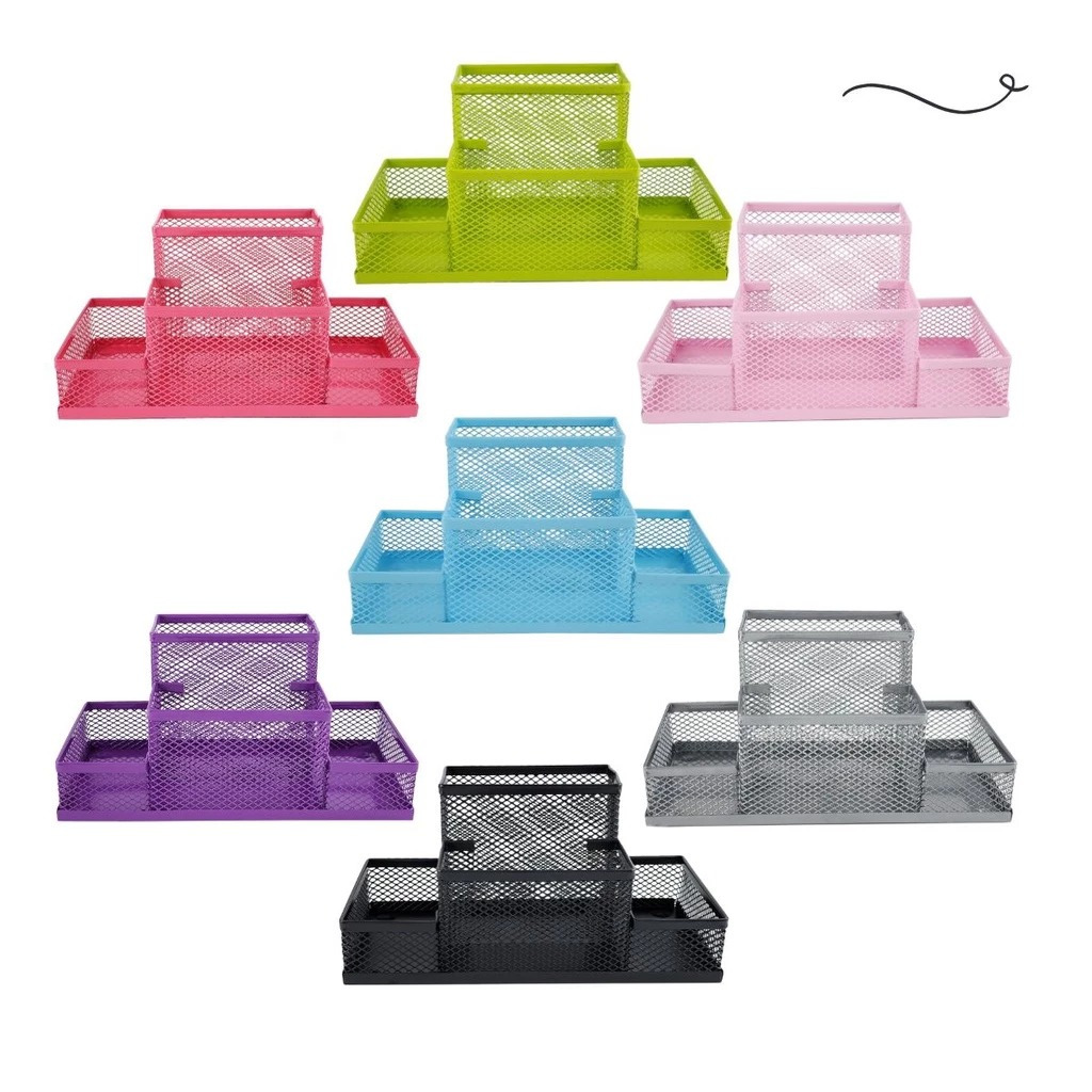 Cesta Porta Lápis Caneta Organizador Multiuso De Metal Telado Para Escritório Top em Oferta na Shopee