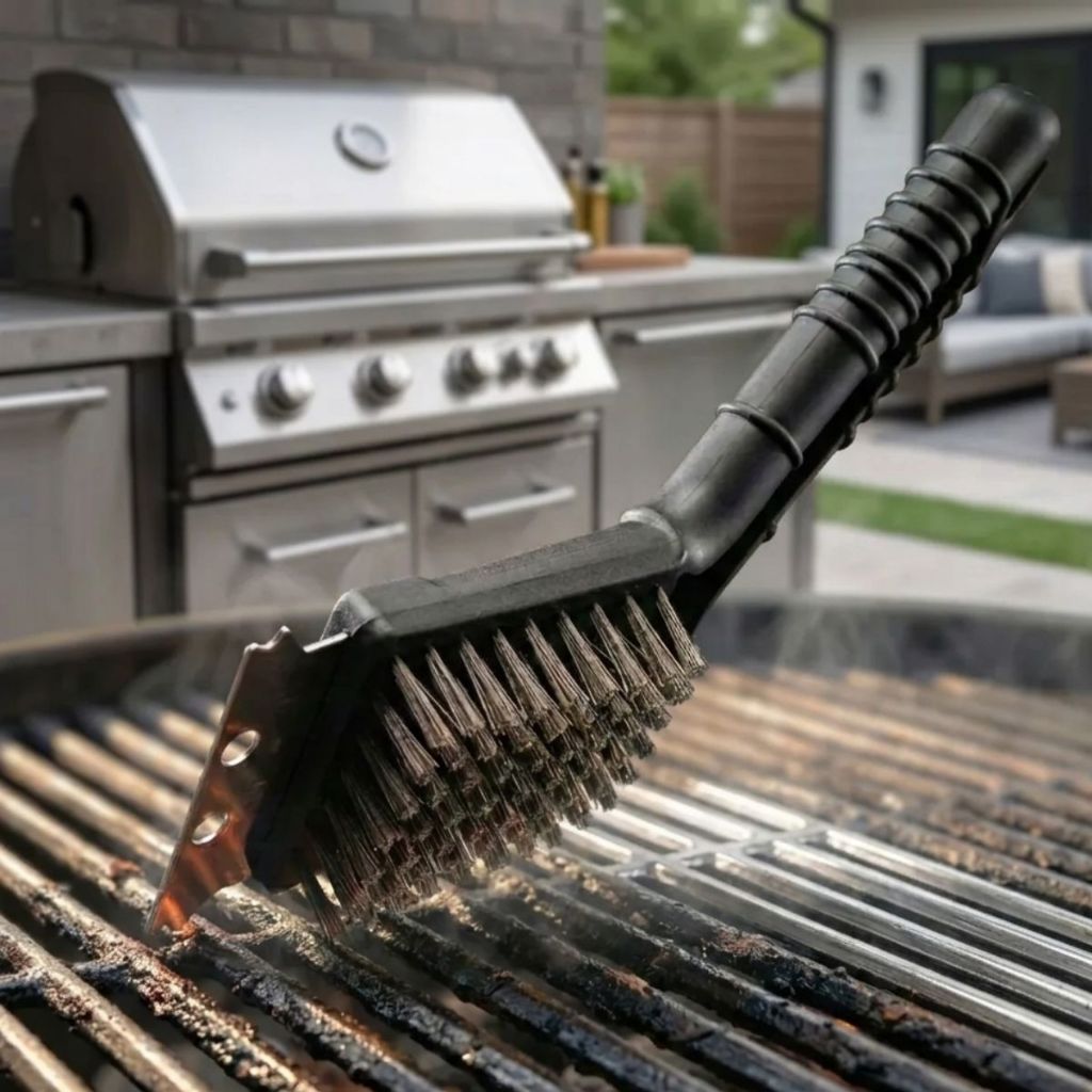 Escova Limpa Grelha Churrasqueira Chapa Cerdas Aço Espatula Raspador Removedor Prime Grill