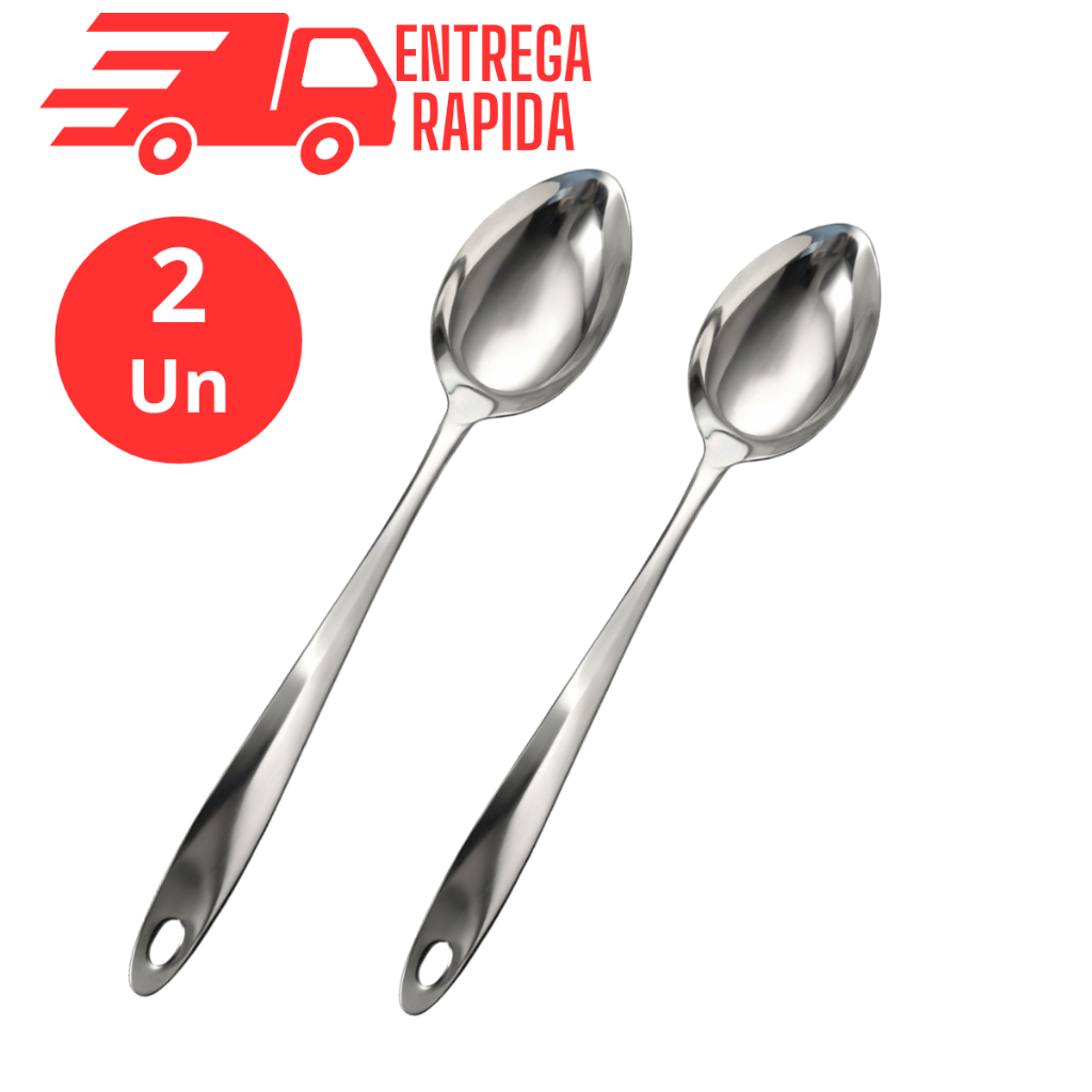 Kit 2 Colher Servir Arroz Média 32cm Aço Inox Premium Multiuso Utensilio Cozinha Restaurante Buffet