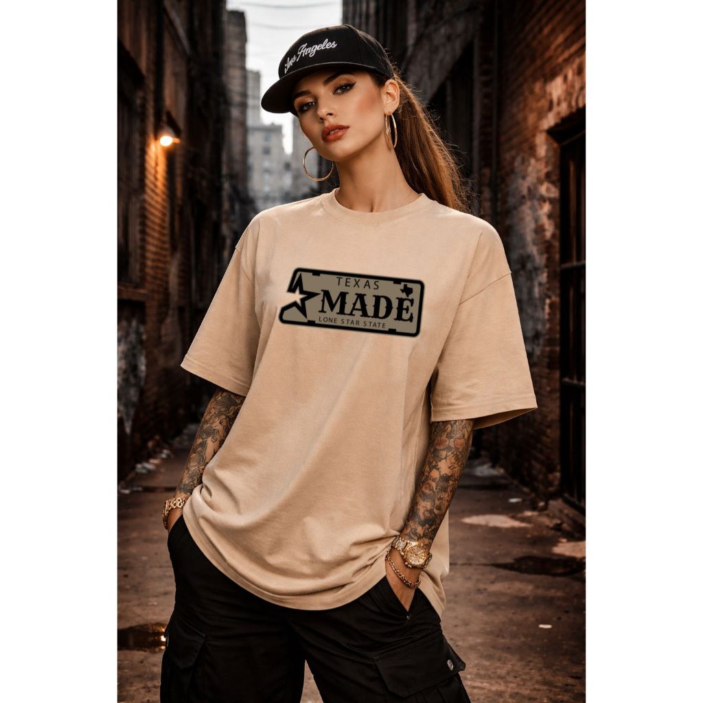Camiseta Oversized Feminina Estilo Americana Texas Estampada Streetwear Básica Confortável  100% Algodão Premium