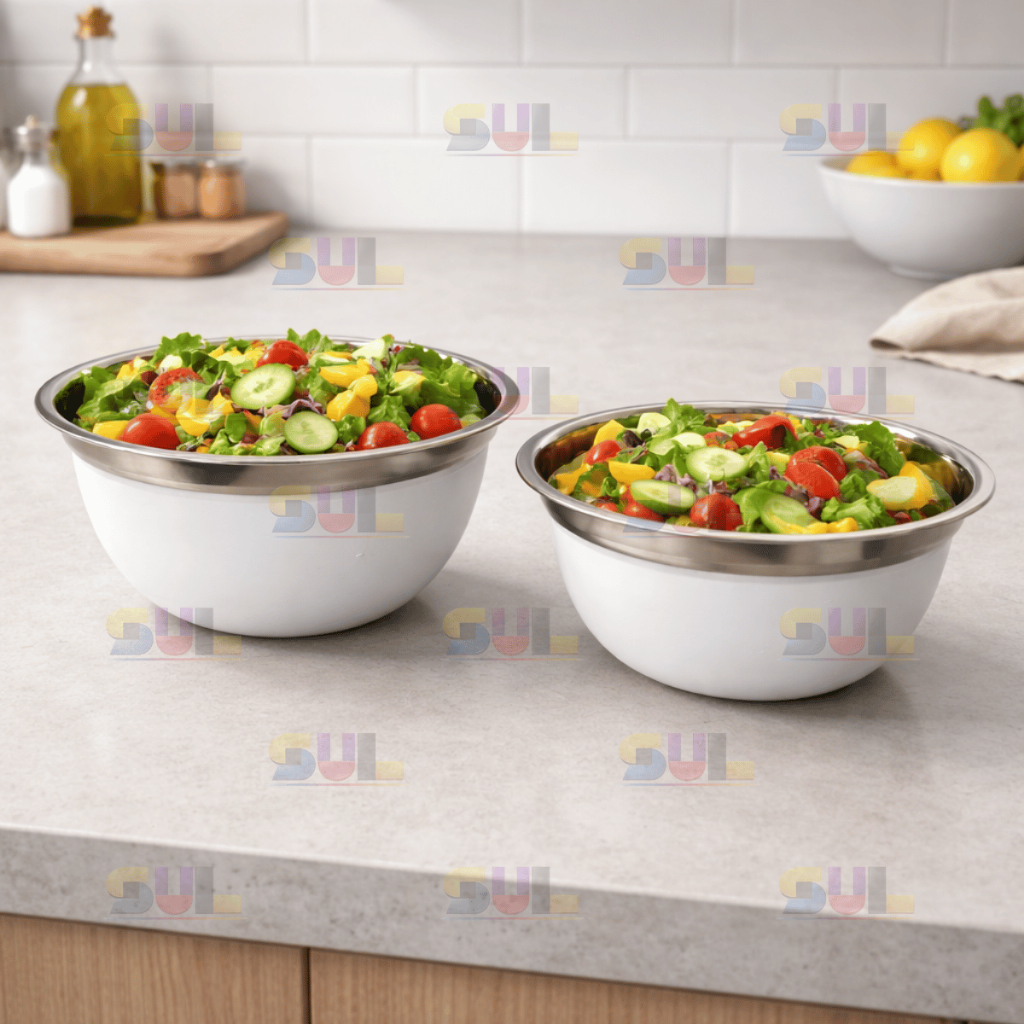 Kit 2 Bowl Inox Tigela 14CM + 16CM  BASE BRANCA PREMIUM Fundo Grosso Bacia Saladeira Tigela Moderna em Oferta na Shopee