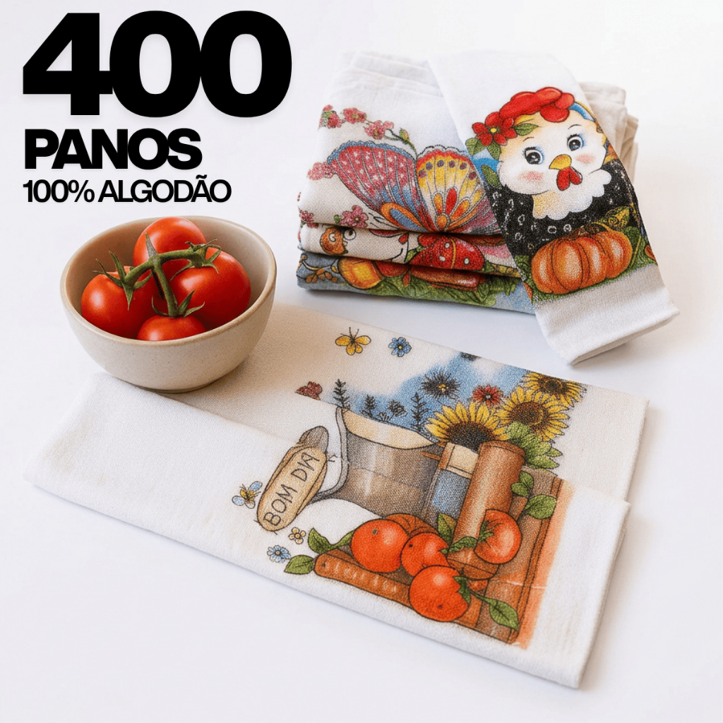 Kit 400 Panos de Prato Estampados com Bainha 100% Algodão Atacado Revenda
