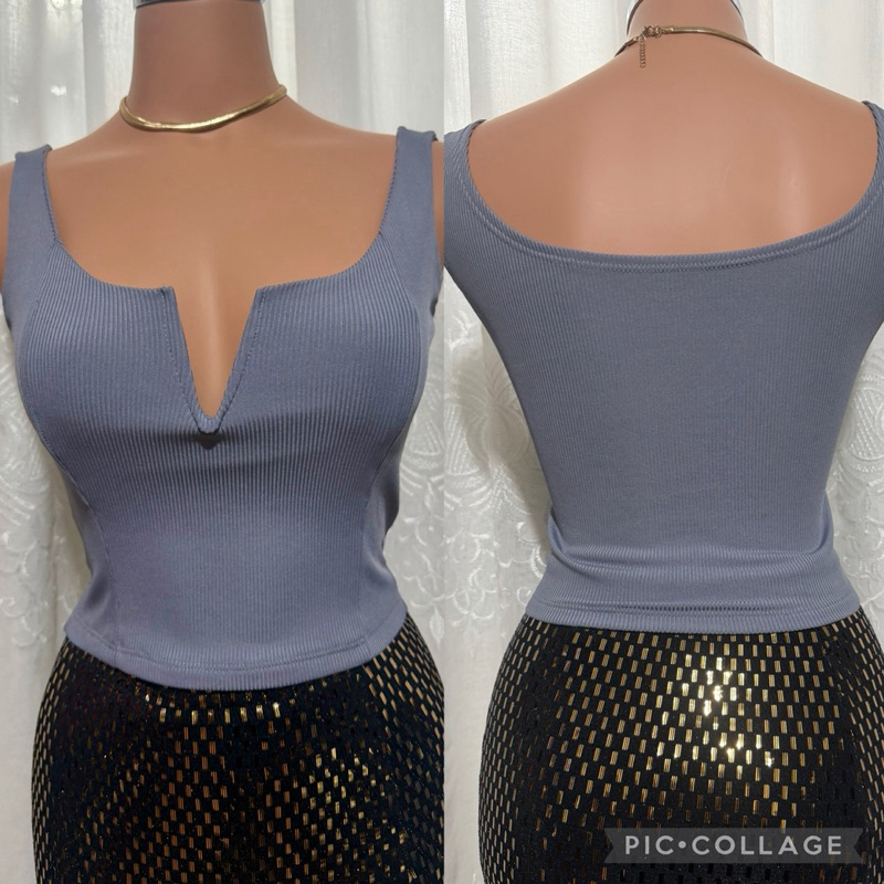 CROPPED BLUCINHA DECOTE V COM ARO QUE SUSTENTA EL PEITO Y VALORIÇA em Oferta na Shopee