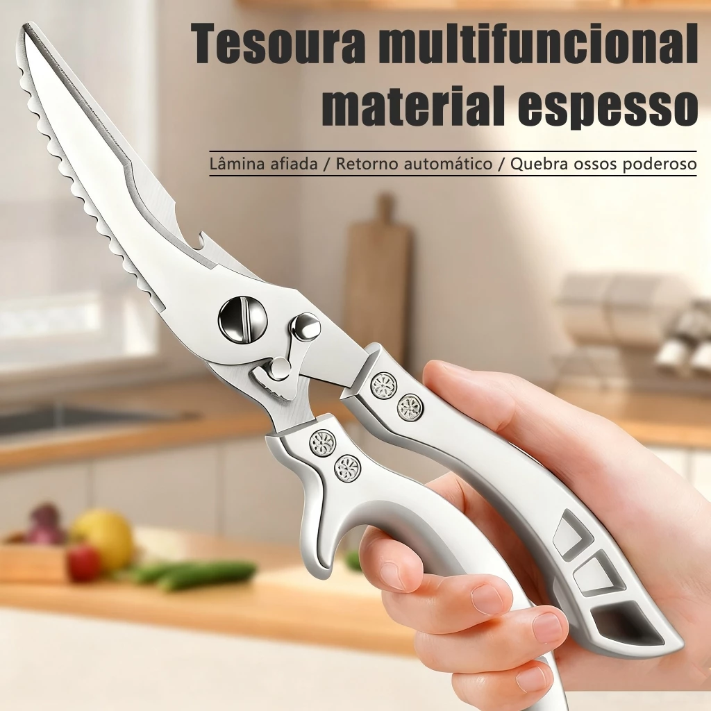 Tesoura de Cozinha Multiuso Forte - Corta Osso de Frango e Peixe, Carnes, Legumes, Aço Inoxidável Profissional — imagem 1