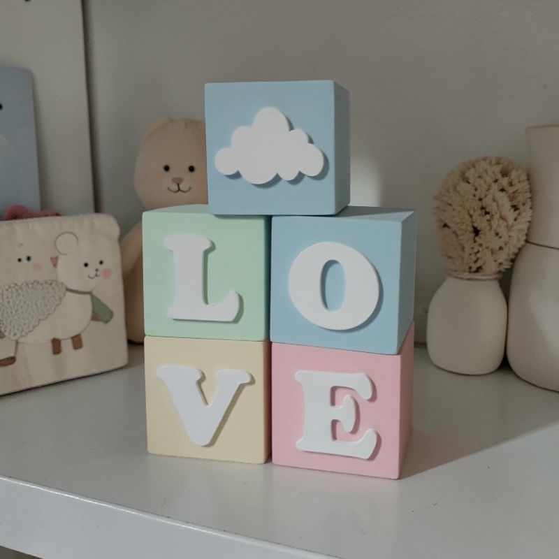 Cubos Love / 5 cubos 6x6 decoração enfeite de mdf adorno de quarto e festa infantil