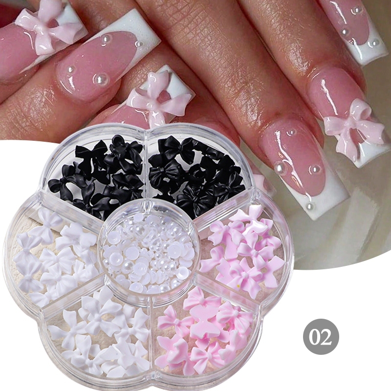 7 Grades Bowknot Decorações Da Arte Do Prego Rosa Fada Aurora Urso Pérola Contas Design DIY Estilos Mistos Acessórios