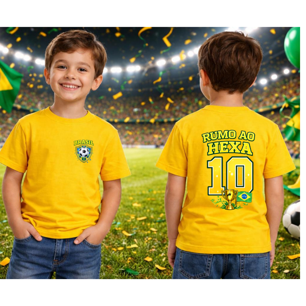 Camiseta Infantil Juvenil Adulto Unissex Copa no Mundo Brasil Seleção Brasileira Times de Futebol