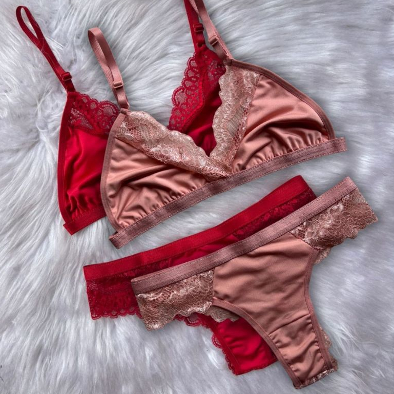Kit 2 Conjunto Feminino Lingerie Em Renda Sensual Microfibra Sem Bojo Sem Aro Sem Metal Confortável em Oferta na Shopee
