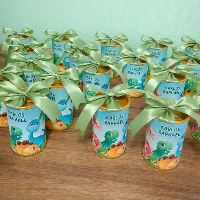Kit Cofrinhos Personalizados no tema Dinossauros, com Laço, cofrinho infantil, lembrancinha festa infantil