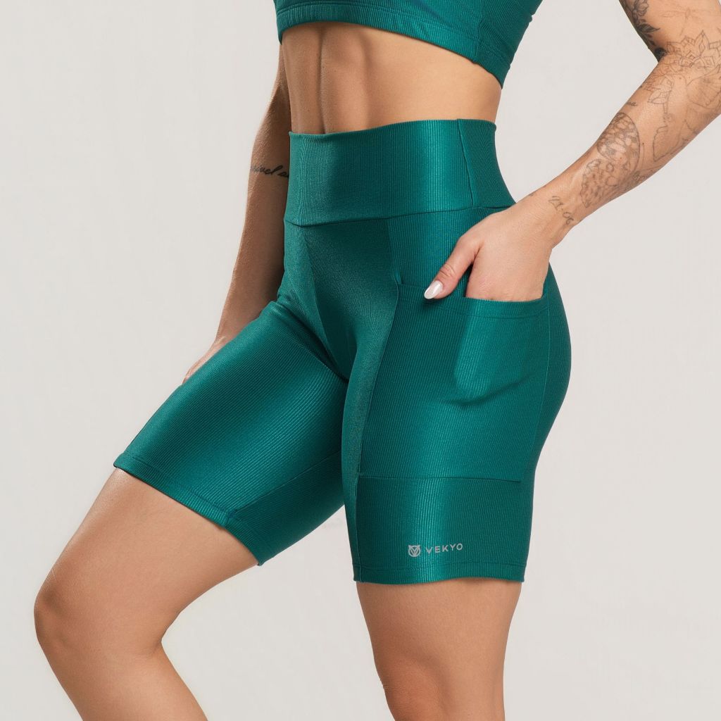 Bermuda Bolso Micro Canelado Meia Coxa Mais Comprida Academia