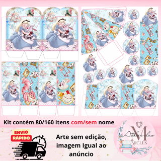 Kit com 80/160 itens ALICE NO PAÍS DAS MARAVILHAS (COM/SEM NOME) - Envio rápido!!! em Oferta na Shopee