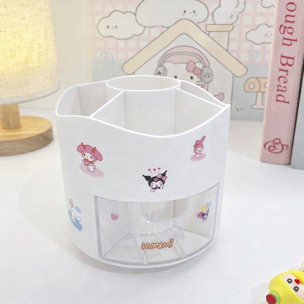 Porta Treco Organizador Mesa Escritório de 360° Caneta Lápis Plastico Com Divisoria Com Gaveta