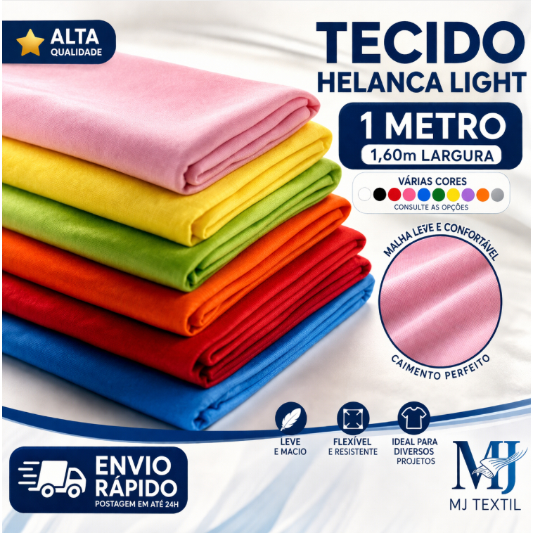 Tecido Helanca Light 1 Metro | 1,60m Largura | Malha Leve Premium | Várias Cores | Pronta Entrega