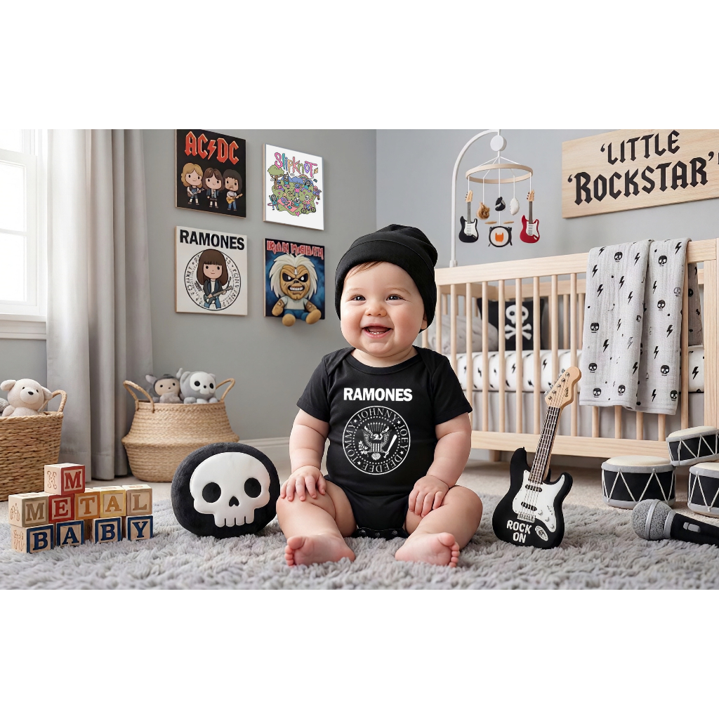 Body Ramones Roupinha Banda Ramones Punk Rock Bebê Mesversário Para Ensaio Fotográfico