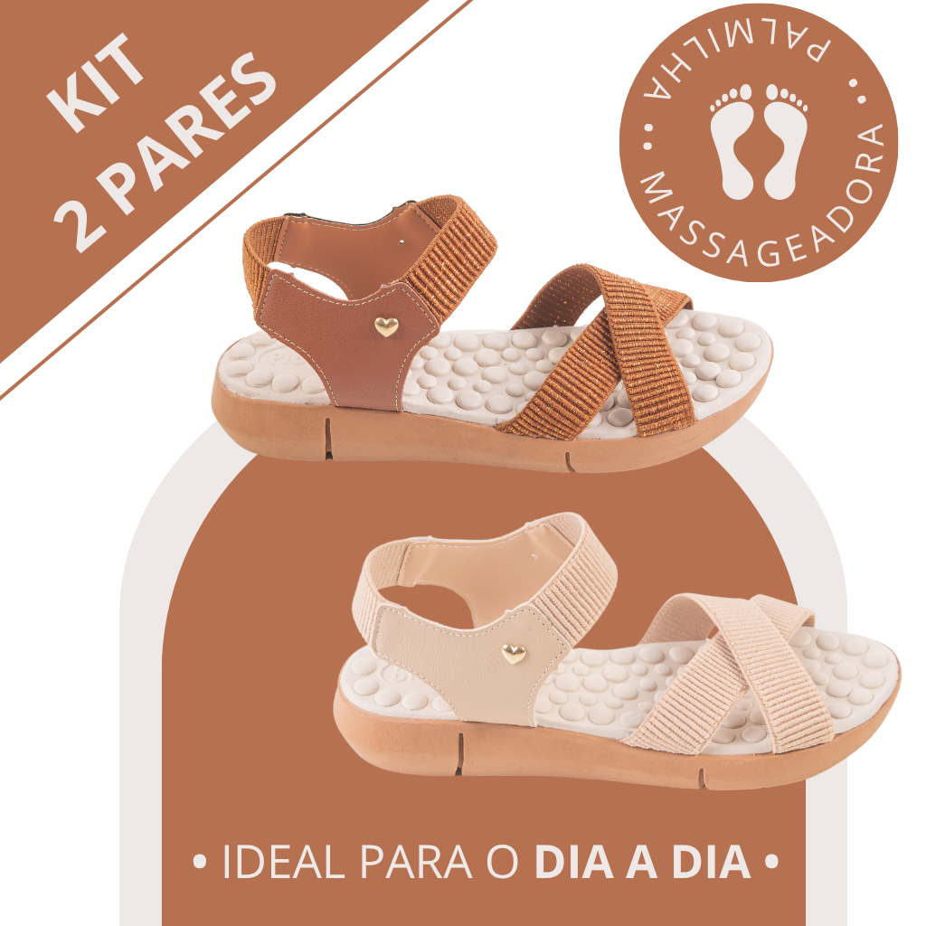 Kit 2 Pares Sandália Ortopédica Feminina com Palmilha Massageadora Conforto Total